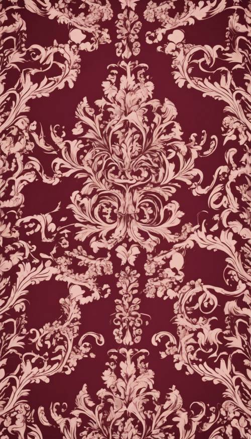 A Victorian-era maroon damask pattern with elements of rococo design.