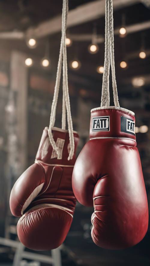 Boxing gloves hitting a punching bag with the word 'Fat', arousing fighting spirit against weight gain. کاغذ دیواری [488ac747520942a39dfe]