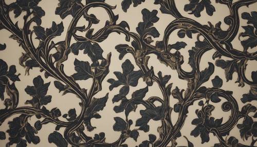 Close up of a repeating dark vine pattern on a Victorian wallpaper. Wallpaper [c880b919f06c4f2da832]