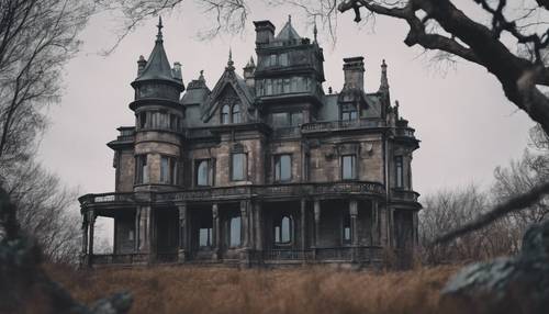 A haunted gothic mansion overlooking a desolate moor. Tapeta [8ef98e7c23f644db8b21]