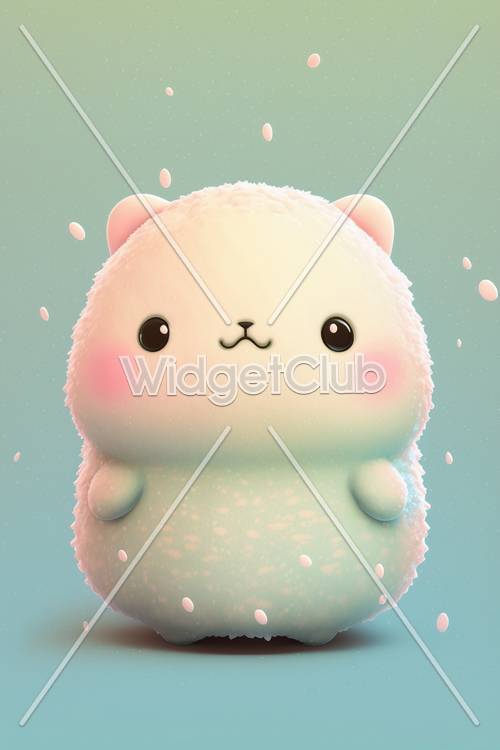 Cute Fluffy Bear on a Minty Background