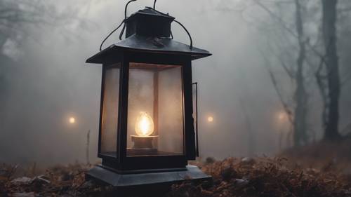 A lone lantern flickering feebly from the midst of a dense fog.
