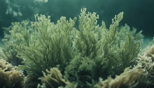 Alga verde sálvia dançando com as correntes submarinas