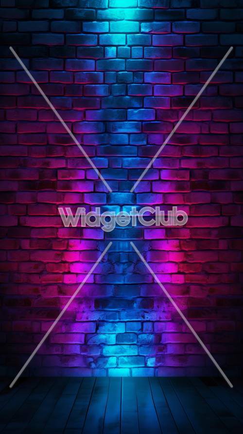 Colorful Brick Wall with Neon Lights