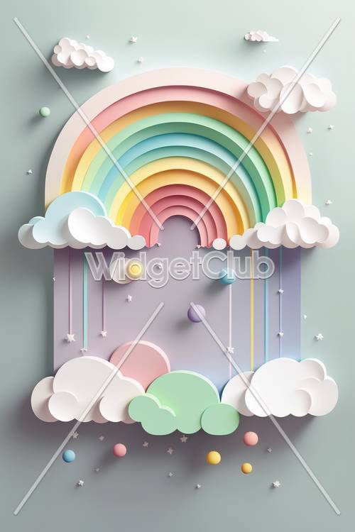 カラフルな虹と雲の壁紙