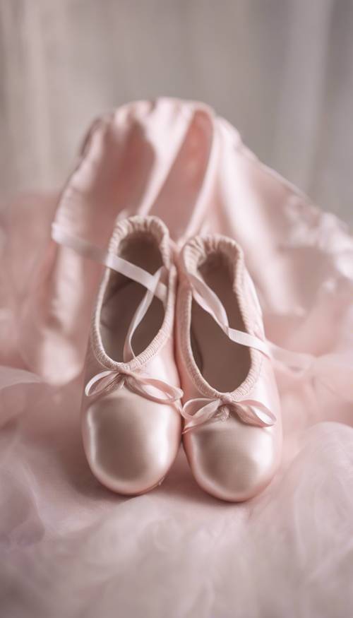 Açık pembeden beyaz ombreye geçiş yapan yumuşak bir renk tonuna sahip zarif bir çift bale ayakkabısı.
