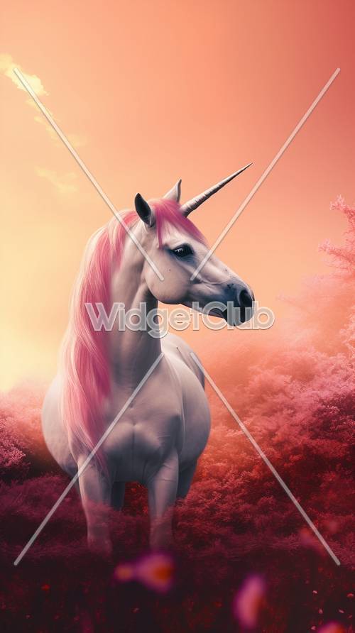 Majestic Unicorn in a Dreamy Pink Forest