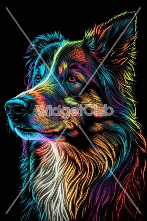 Portrait de chien au néon coloré