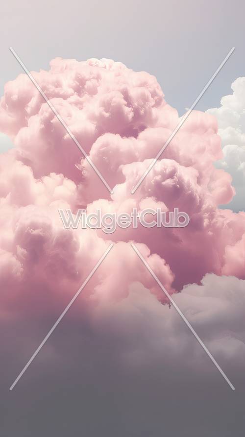 空に浮かぶピンクのふわふわな雲