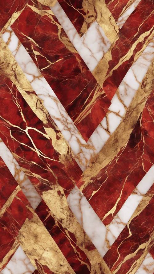 Audace struttura in marmo rosso e oro sovrapposta in un motivo armonioso.
