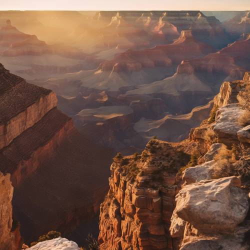 A panoramic view of the Grand Canyon at sunset.