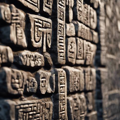 Mysterious dark metallic runes carved into an ancient stone wall Tapeta [b391a743f77d465d8c02]