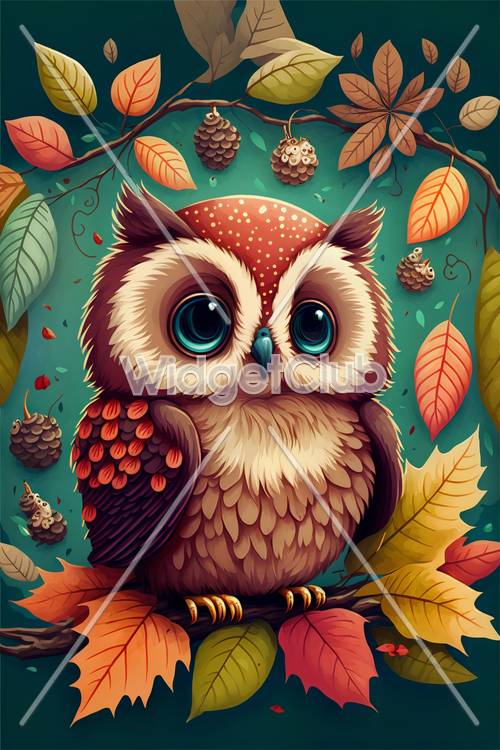 Autumn Owls and Colorful Leaves