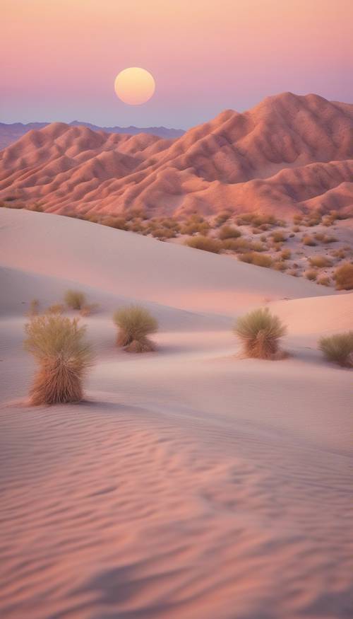 Miękkie pastelowe kolory w abstrakcyjnym przedstawieniu pustyni o zmierzchu.