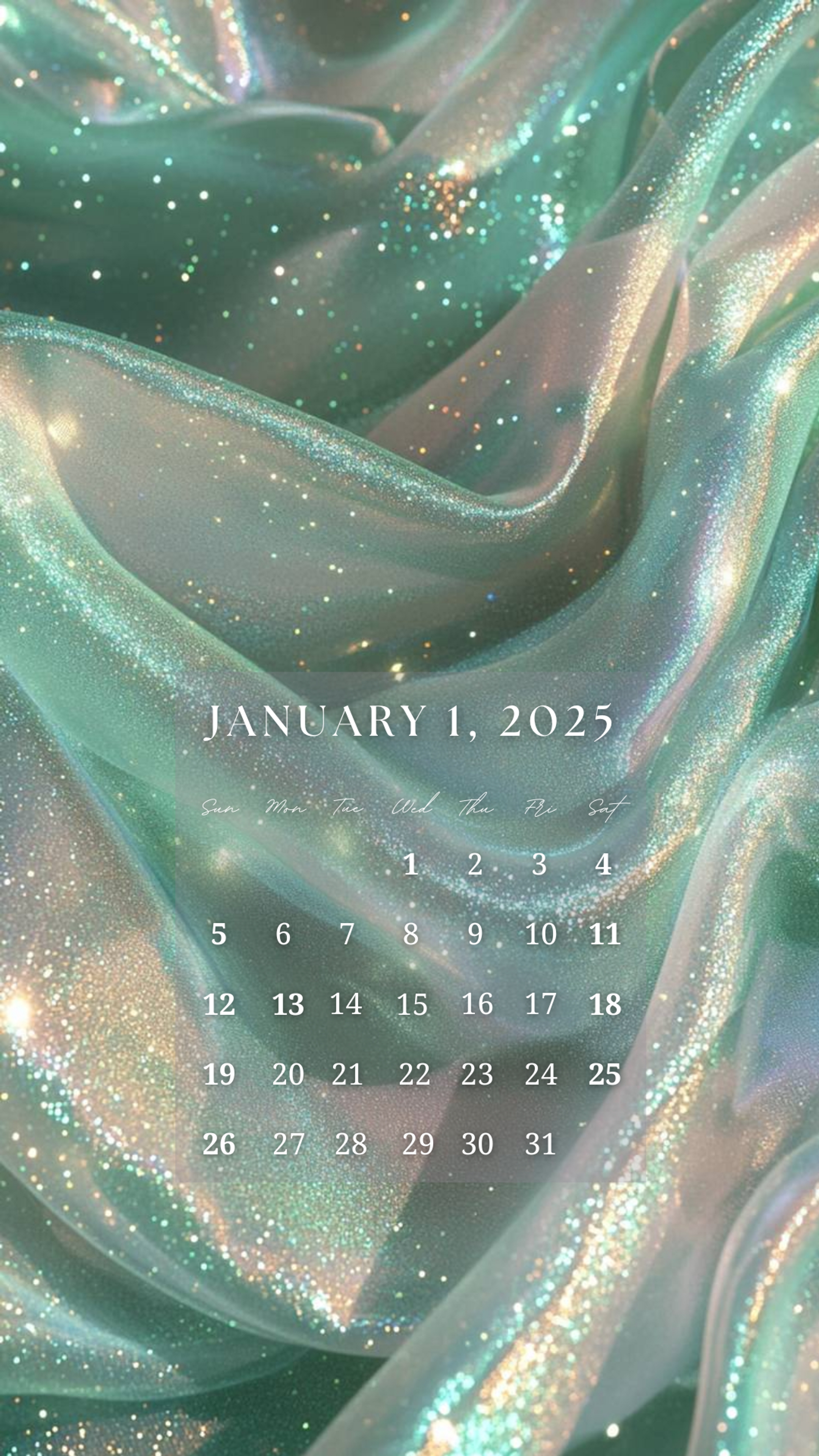 Glittering Teal Fabric Calendar for January 2025 Tapetai[3a50898e48924189b43a]