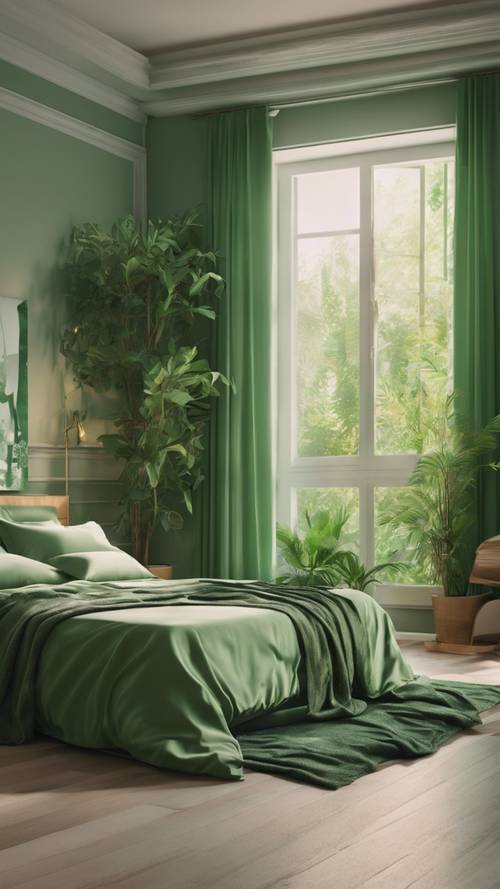 A serene Y2K bedroom designed with calming shades of green. Тапет [299114d1b8b04c868325]