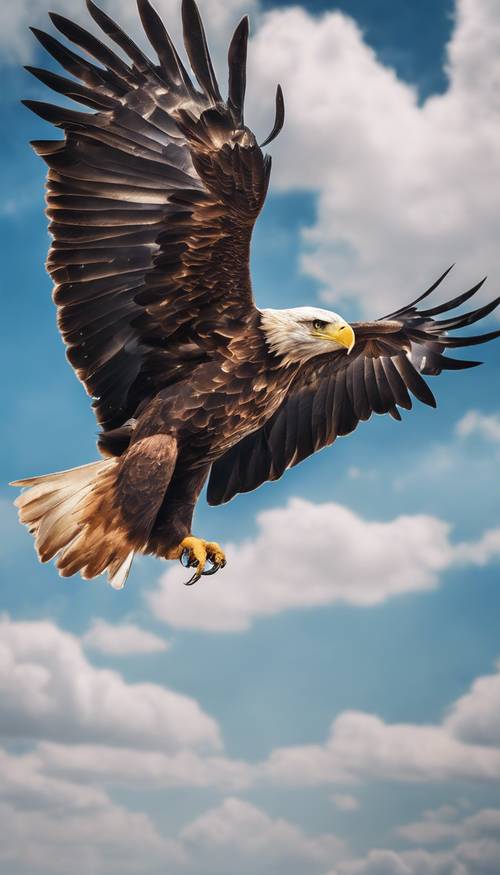 Величественный орел, парящий в голубом небе.