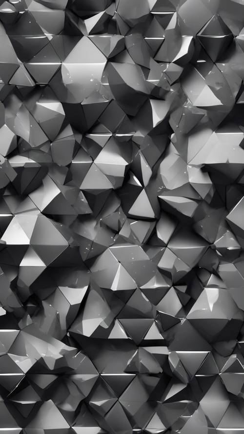 Una colección de formas geométricas en varios tonos de gris sobre un fondo oscuro.
