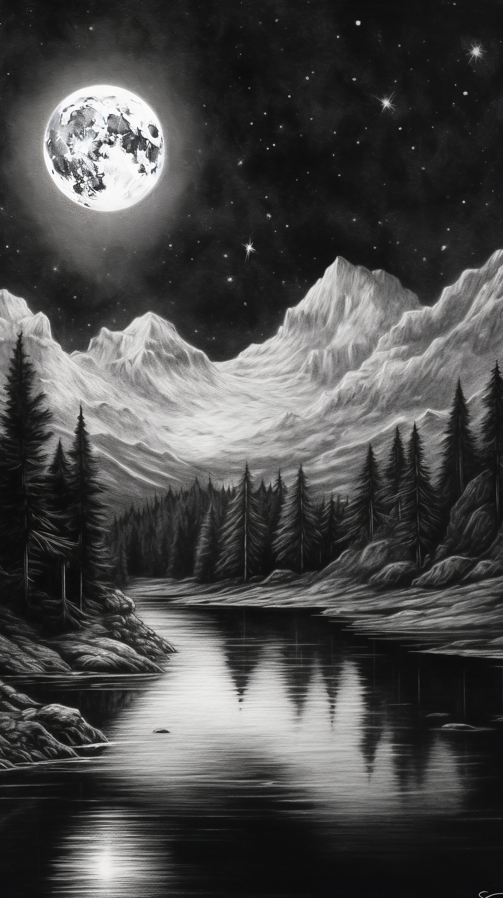 Starry Night Mountains and Lake Scene Hintergrund[be6427b1145044859882]