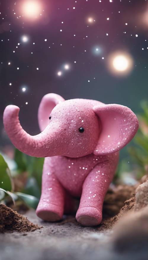 粉红色大象观星的梦幻场景。