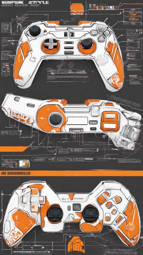 Um controlador de jogo com tema laranja e branco, personalizado para um jogo de luta.
