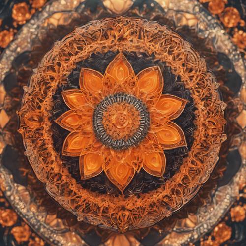 Un mandala orné avec un mélange enivrant d&#39;oranges et d&#39;éléments géométriques.