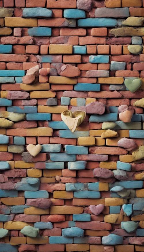 Susunan batu bata berwarna-warni membentuk bentuk hati.