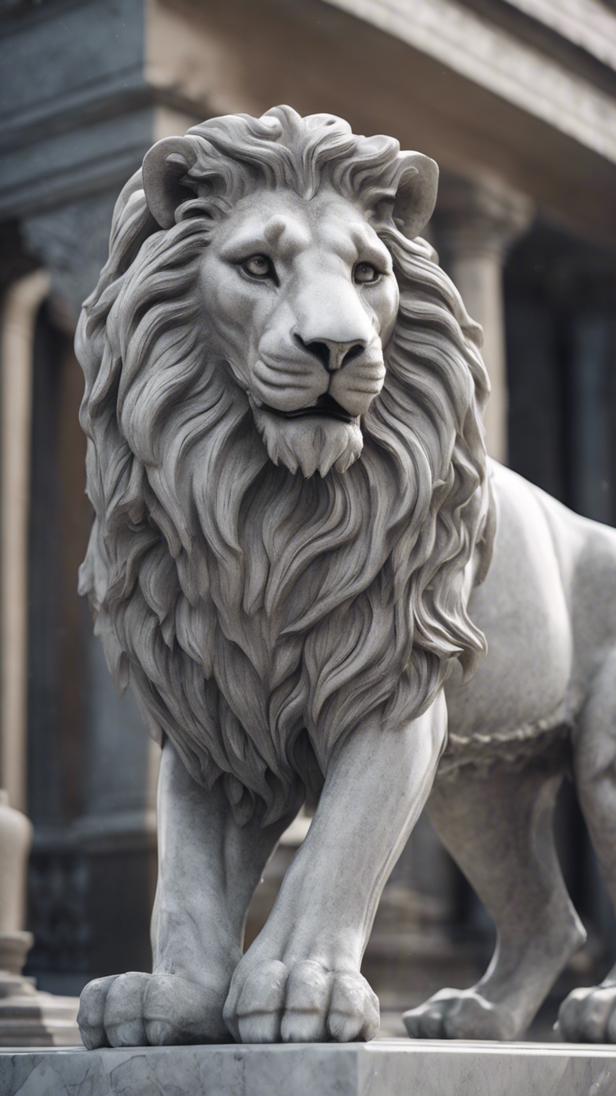 An intricately carved statue of a lion done in a smooth gray marble.壁紙[ef1a2808b47548899cd3]