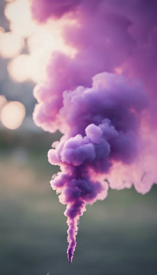 A soft purple smoke gently rising in the cool evening air