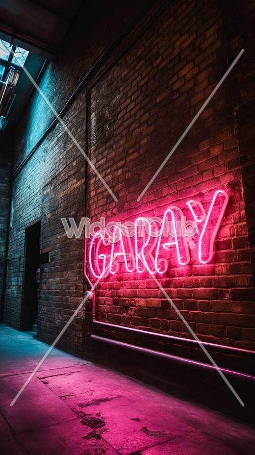 Neon Glow: Bright Pink Sign on Brick Wall