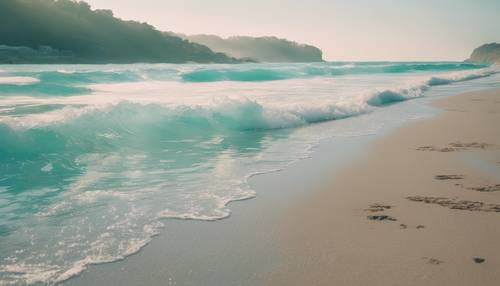 Khung cảnh bãi biển buổi sáng sớm được vẽ bằng màu nước xanh mòng két mềm mại
