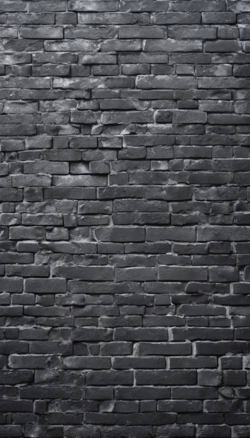 Uma parede recém-colocada de tijolos cinza-escuros brilhando com o orvalho da manhã.