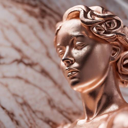 Close up texturizado de uma escultura em mármore rosa dourado.