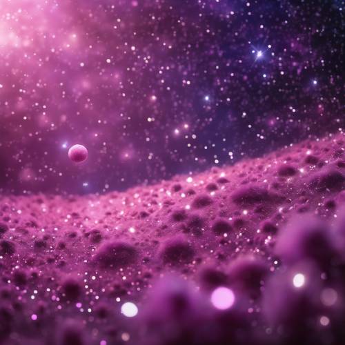 Uma cena interestelar capturando poeira estelar rosa e roxa espalhada pelo cosmos.