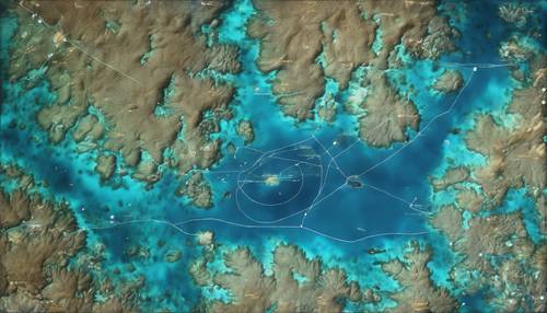 Una mappa nautica satellitare della Grande Barriera Corallina con punti contrassegnati di varia vita marina