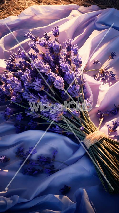 Bunga Lavender pada Kain Halus Lembut
