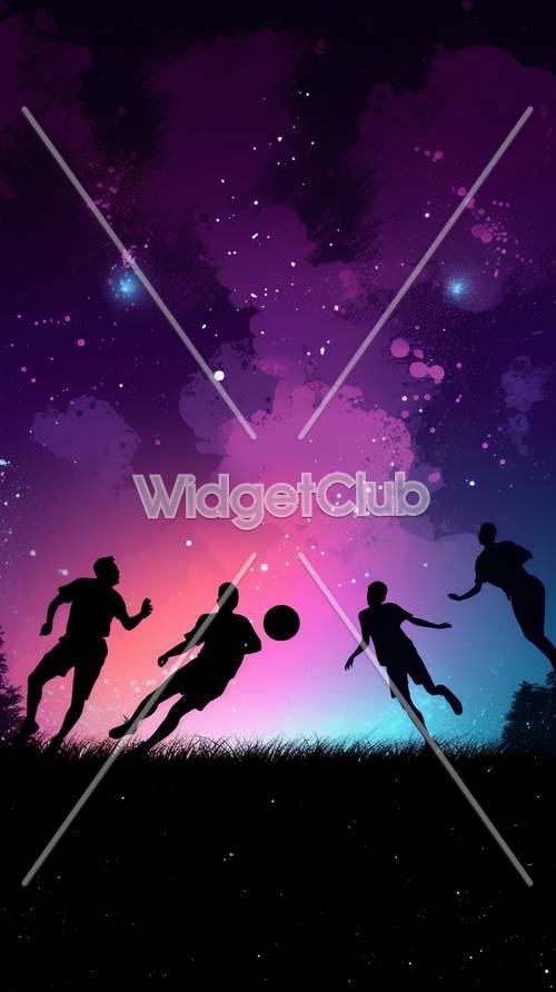 Silhouette Soccer Game Under Starry Sky