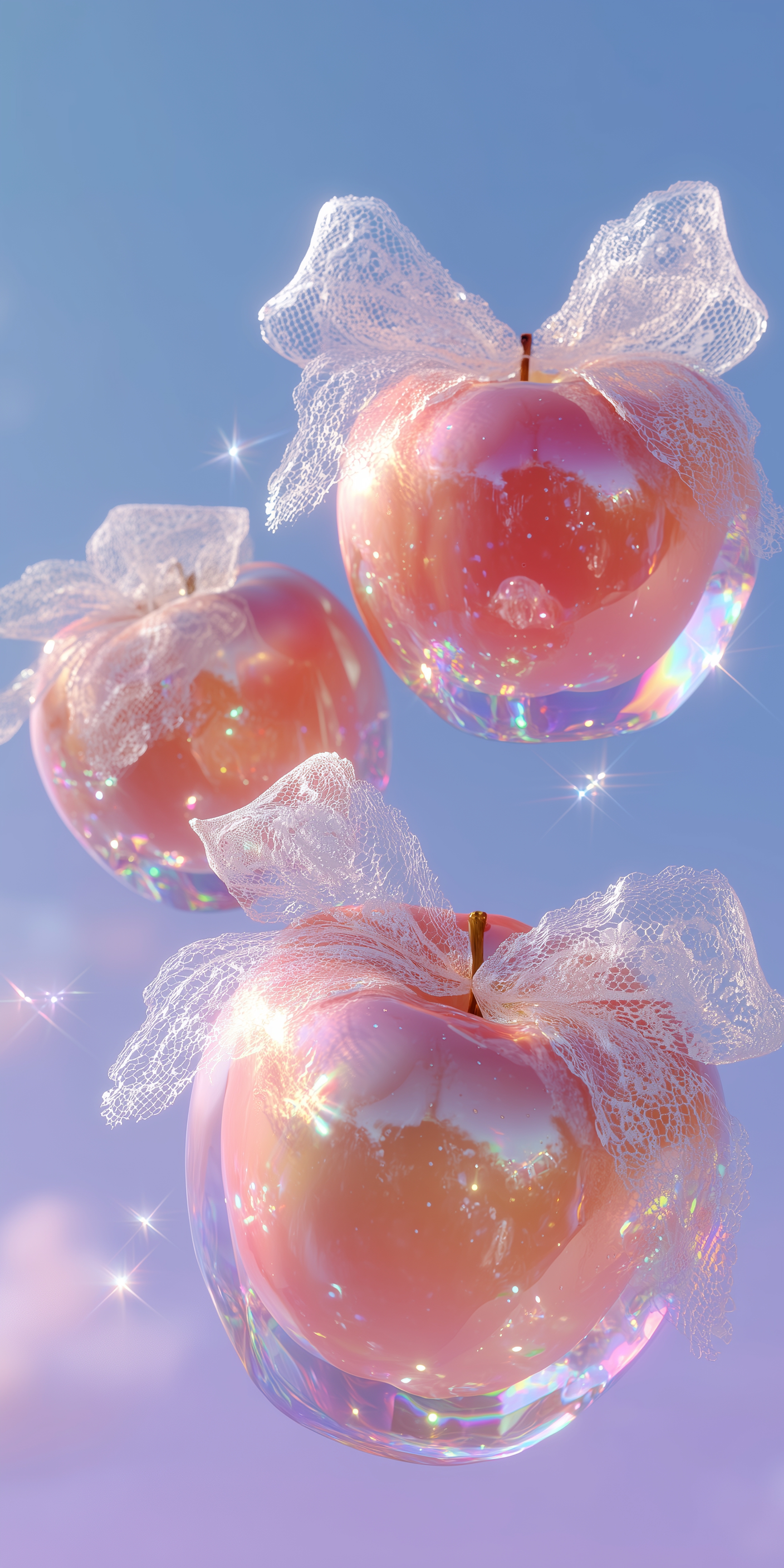 Sparkling Magic Apples on Sky Blue Background Papel de parede[caf28ec861da4116b6eb]