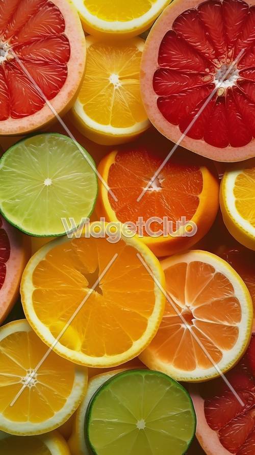 色とりどりのカットされた柑橘類の果物の壁紙