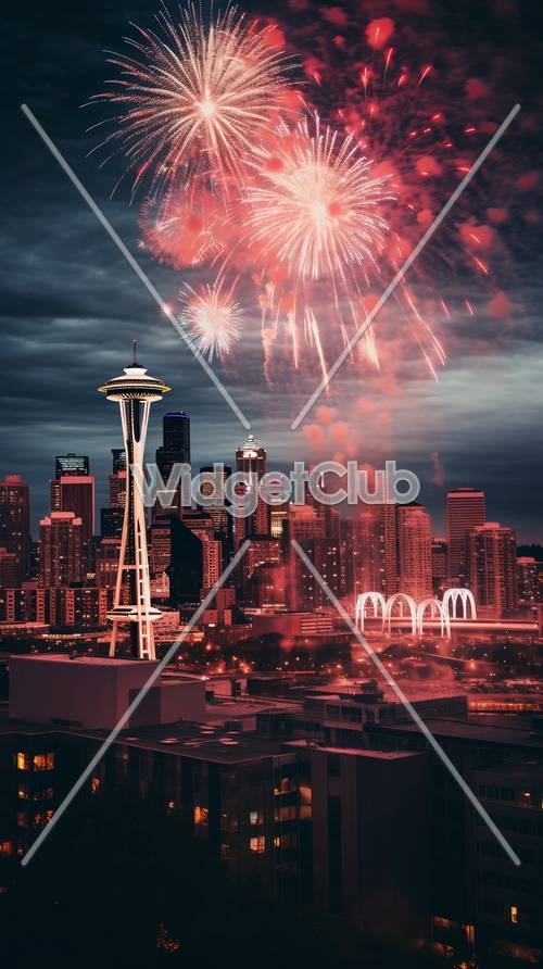 Seattle Skyline with Fireworks Show壁紙[75d26ef2911f4a2b8899]