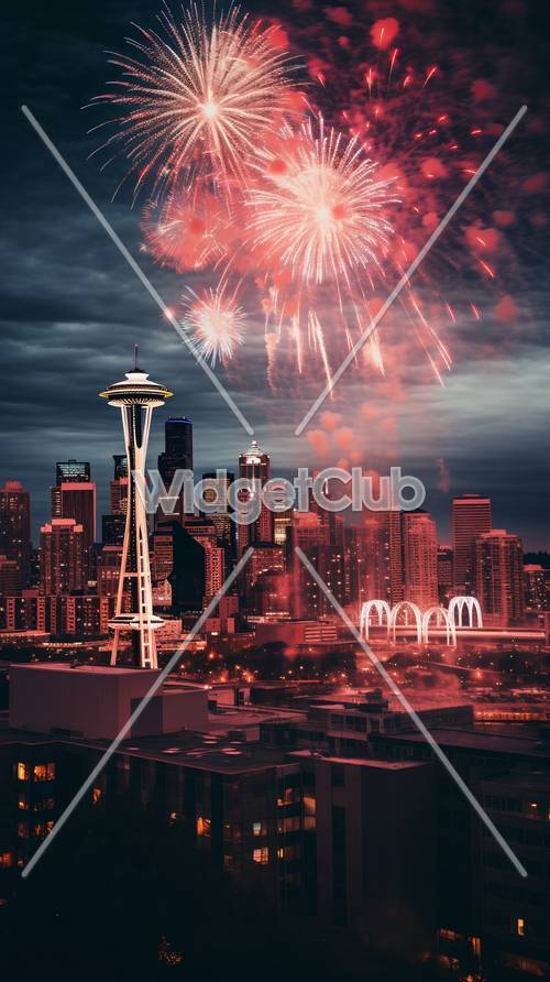 Seattle Skyline with Fireworks Show