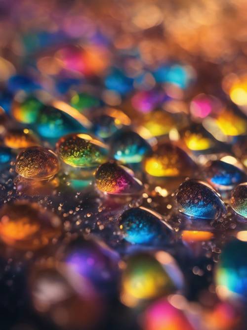 Una goccia di rugiada cristallina che rifrange la luce in uno spettro matematico di colori.