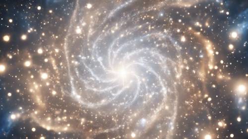 Яркая белая звезда, ярко сияющая посреди вращающейся галактики.