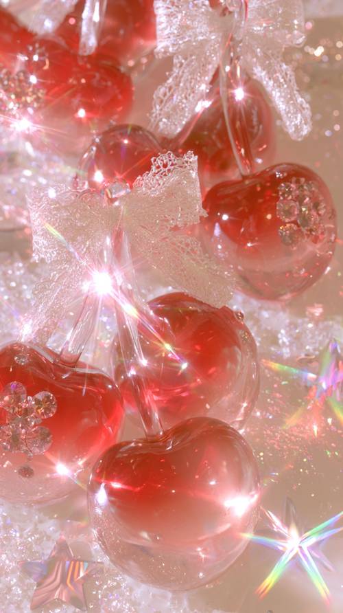 Shiny Glass Cherries with Cute Ribbon Wallpaper [5917feb32d7444a1aad9]