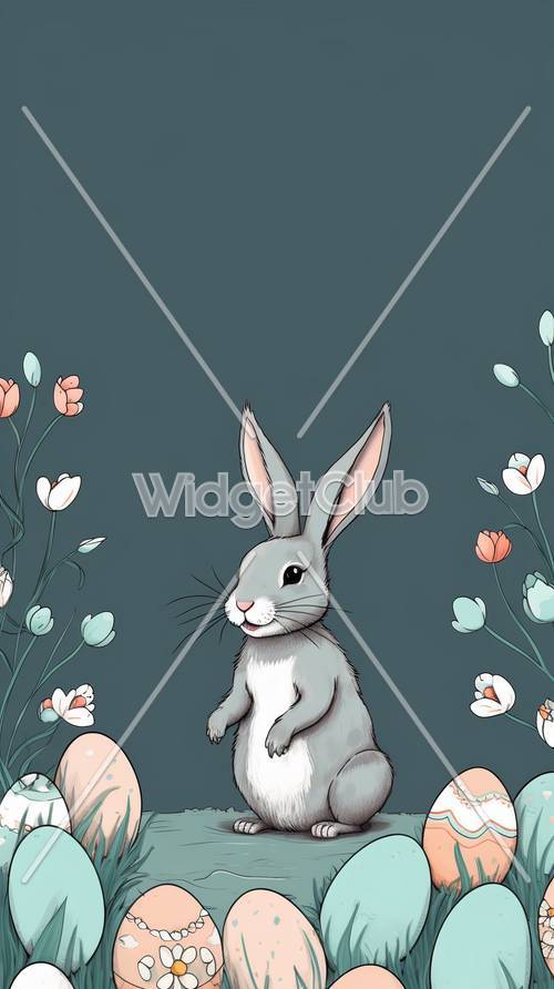 Çiçekli arkaplanlı sevimli tavşan