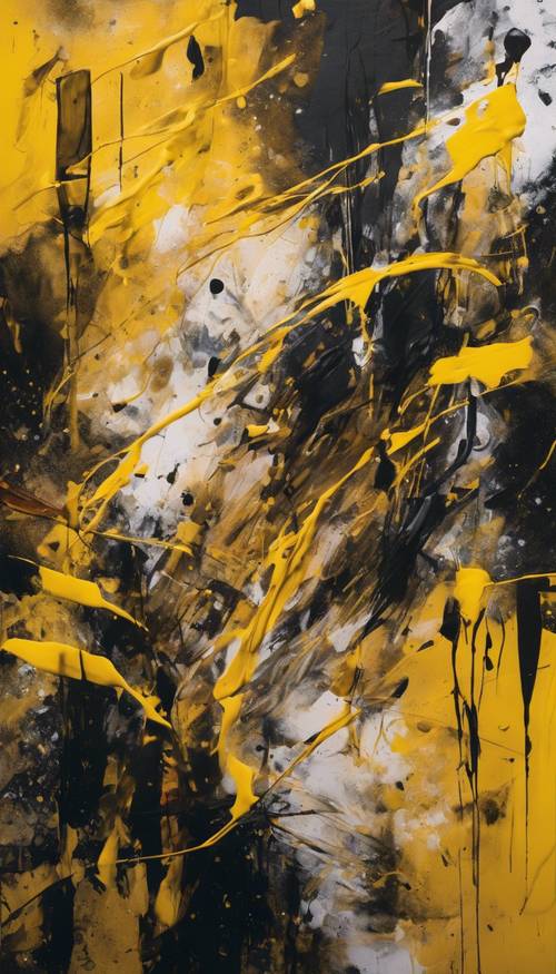 Cesur, enerjik sarı vuruşların hakim olduğu soyut, modern bir tablo.