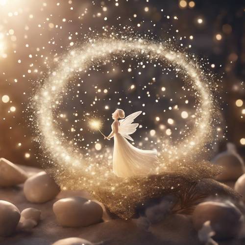 Magical fairy dust, resembling white glitter, enveloping a beautifully illustrated storybook