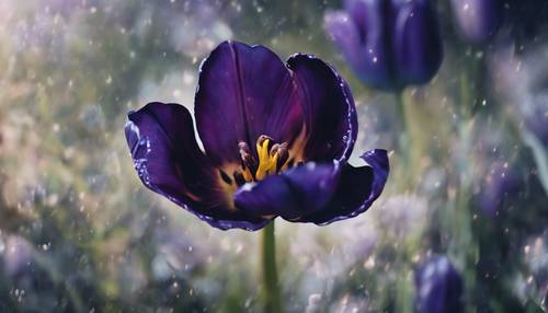 深色鬱金香，花瓣染上最深的靛藍色。