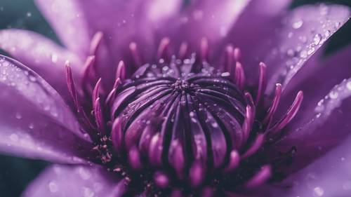 Close-up of a purple blooming flower with a beautiful inspirational quote imprinted on its petals.