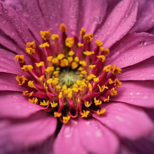 A macro shot of a zinnia’s center, revealing complexities usually unnoticed.